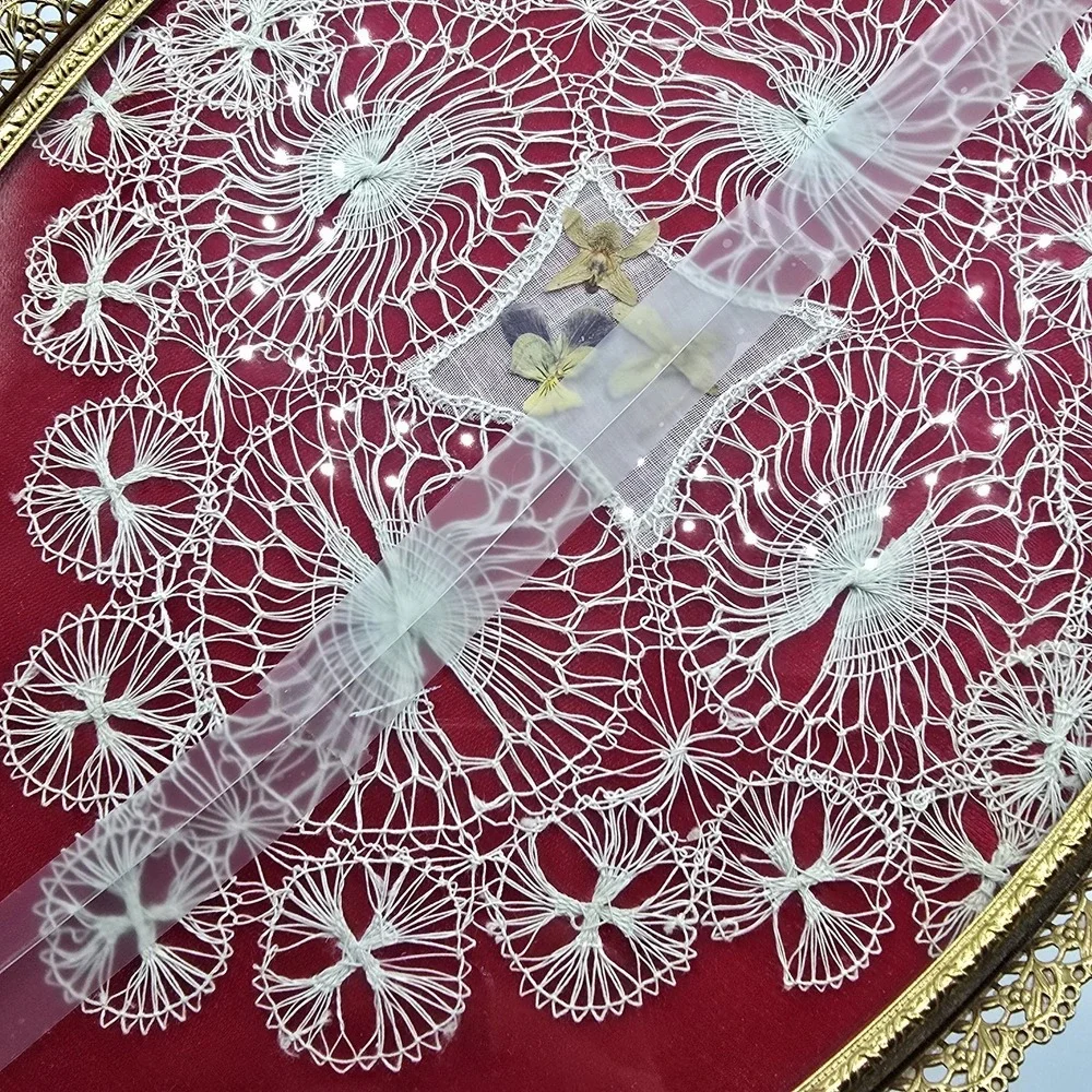 Vintage Metal Glass‎ Tray With Glass Top Chrocheted 1907 Tatting Doily